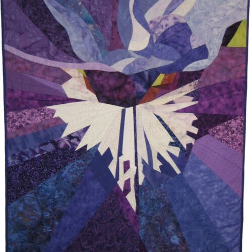 quilt created from close up of purple iris flower