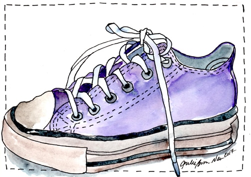 Julie Neu, watercolor painting of purple Chuck Taylor sneaker