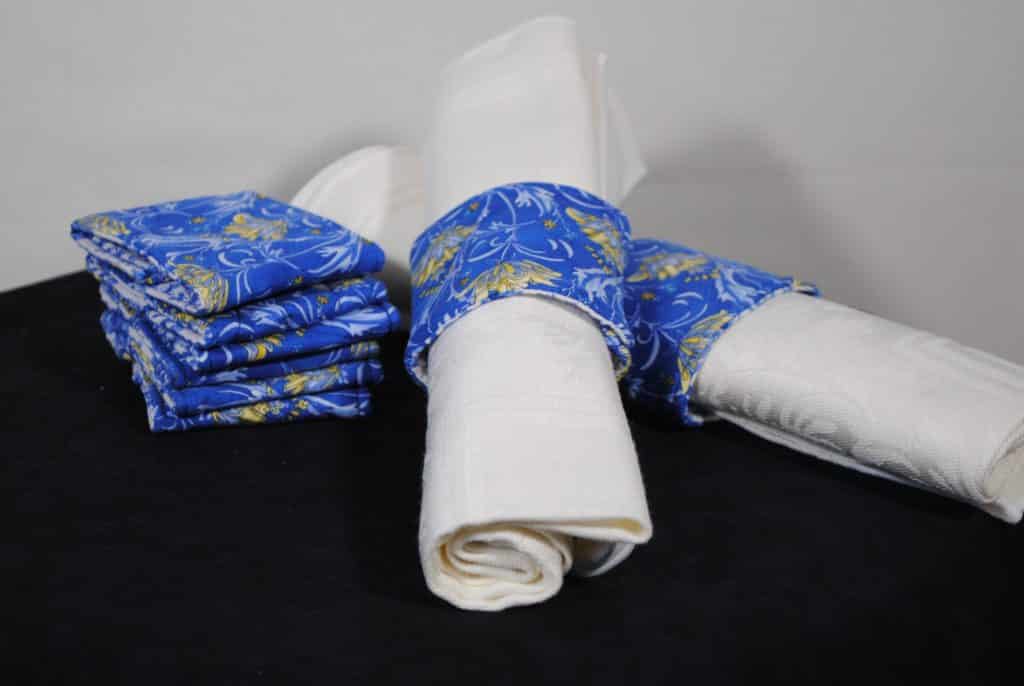 Julie Neu, blue and yellow floral cotton napkin rings