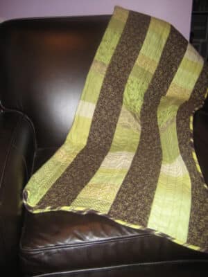 baby quilt, brown and spring green stripes