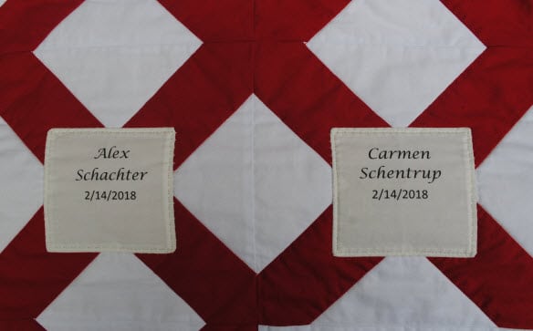 Detail of memorial quilt for victims of Parkland, FL shooting